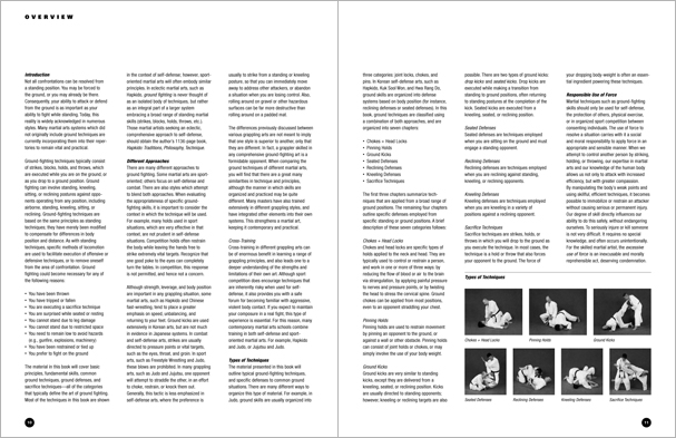 Sample pages from 'The Art of Ground Fighting'; one in a series of remarkable books that provide an in-depth look at the core concepts and techniques shared by a broad range of martial arts styles. Contains basics plus over 195 practical skills including chokes, joint locks, pins, ground kicks, sacrifice techniques, escapes, and counters from seated, reclining, and kneeling positions.