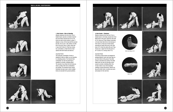 Sample pages from 'The Art of Ground Fighting'; one in a series of remarkable books that provide an in-depth look at the core concepts and techniques shared by a broad range of martial arts styles. Contains basics plus over 195 practical skills including chokes, joint locks, pins, ground kicks, sacrifice techniques, escapes, and counters from seated, reclining, and kneeling positions.