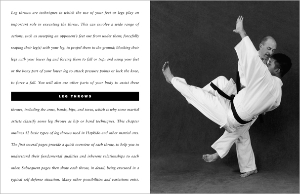 Sample pages from 'The Art of Throwing'; one in a series of remarkable books that provide an in-depth look at the core concepts and techniques shared by a broad range of martial arts styles. Contains over 130 practical throws including shoulder throws, hip throws, leg throws, hand throws, sacrifice throws, kick-counter throws, advanced combinations, and counterthrows.