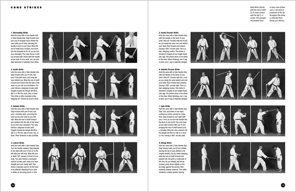 Sample pages from 'The Art of Weapons'; armed and unarmed self-defense involving common weapons; one in a series of remarkable books that provide an in-depth look at the core concepts and techniques shared by a broad range of martial arts styles. Contains over 350 practical techniques organized into in-depth chapters on the knife, short-stick, staff, cane, rope, common objects, and defense against handgun.