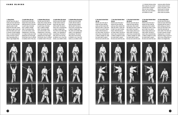 Sample pages from 'The Art of Weapons'; armed and unarmed self-defense involving common weapons; one in a series of remarkable books that provide an in-depth look at the core concepts and techniques shared by a broad range of martial arts styles. Contains over 350 practical techniques organized into in-depth chapters on the knife, short-stick, staff, cane, rope, common objects, and defense against handgun.