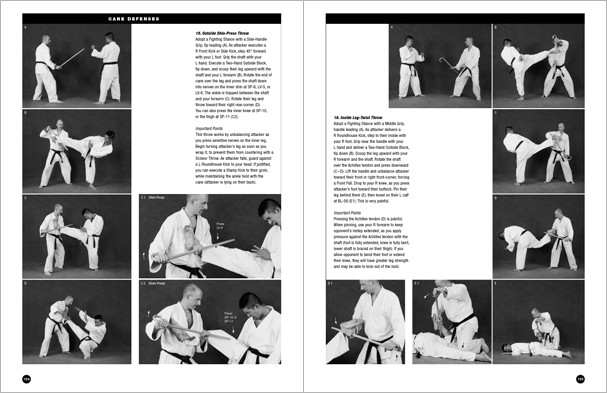 Sample pages from 'The Art of Weapons'; armed and unarmed self-defense involving common weapons; one in a series of remarkable books that provide an in-depth look at the core concepts and techniques shared by a broad range of martial arts styles. Contains over 350 practical techniques organized into in-depth chapters on the knife, short-stick, staff, cane, rope, common objects, and defense against handgun.