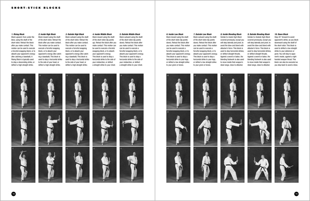 Sample pages from 'The Art of Weapons'; armed and unarmed self-defense involving common weapons; one in a series of remarkable books that provide an in-depth look at the core concepts and techniques shared by a broad range of martial arts styles. Contains over 350 practical techniques organized into in-depth chapters on the knife, short-stick, staff, cane, rope, common objects, and defense against handgun.