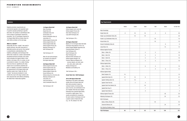 Sample pages from Hapkido Manuals by Marc Tedeschi, an invaluable series of concise affordable study-guides summarizing all Hapkido belt ranks, from novice to master-level.