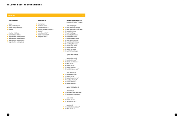 Sample pages from Hapkido Manuals by Marc Tedeschi, an invaluable series of concise affordable study-guides summarizing all Hapkido belt ranks, from novice to master-level.