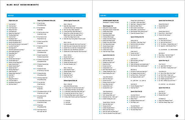 Sample pages from Hapkido Manuals by Marc Tedeschi, an invaluable series of concise affordable study-guides summarizing all Hapkido belt ranks, from novice to master-level.