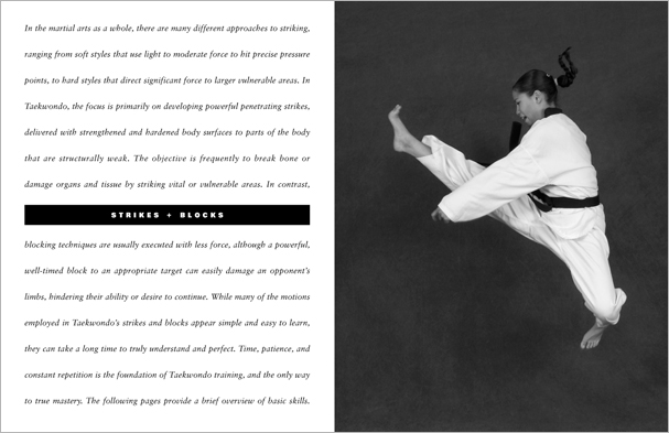 Sample pages from 'Taekwondo: The Essential Introduction', the first introductory text to provide a concise overview of Taekwondo in its entirety, with essential material for novices.