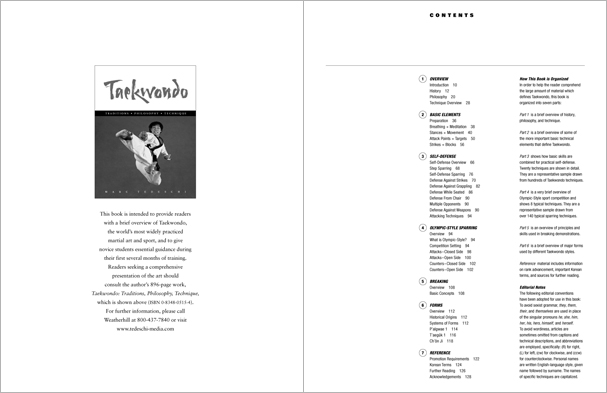 Sample pages from 'Taekwondo: The Essential Introduction', the first introductory text to provide a concise overview of Taekwondo in its entirety, with essential material for novices.